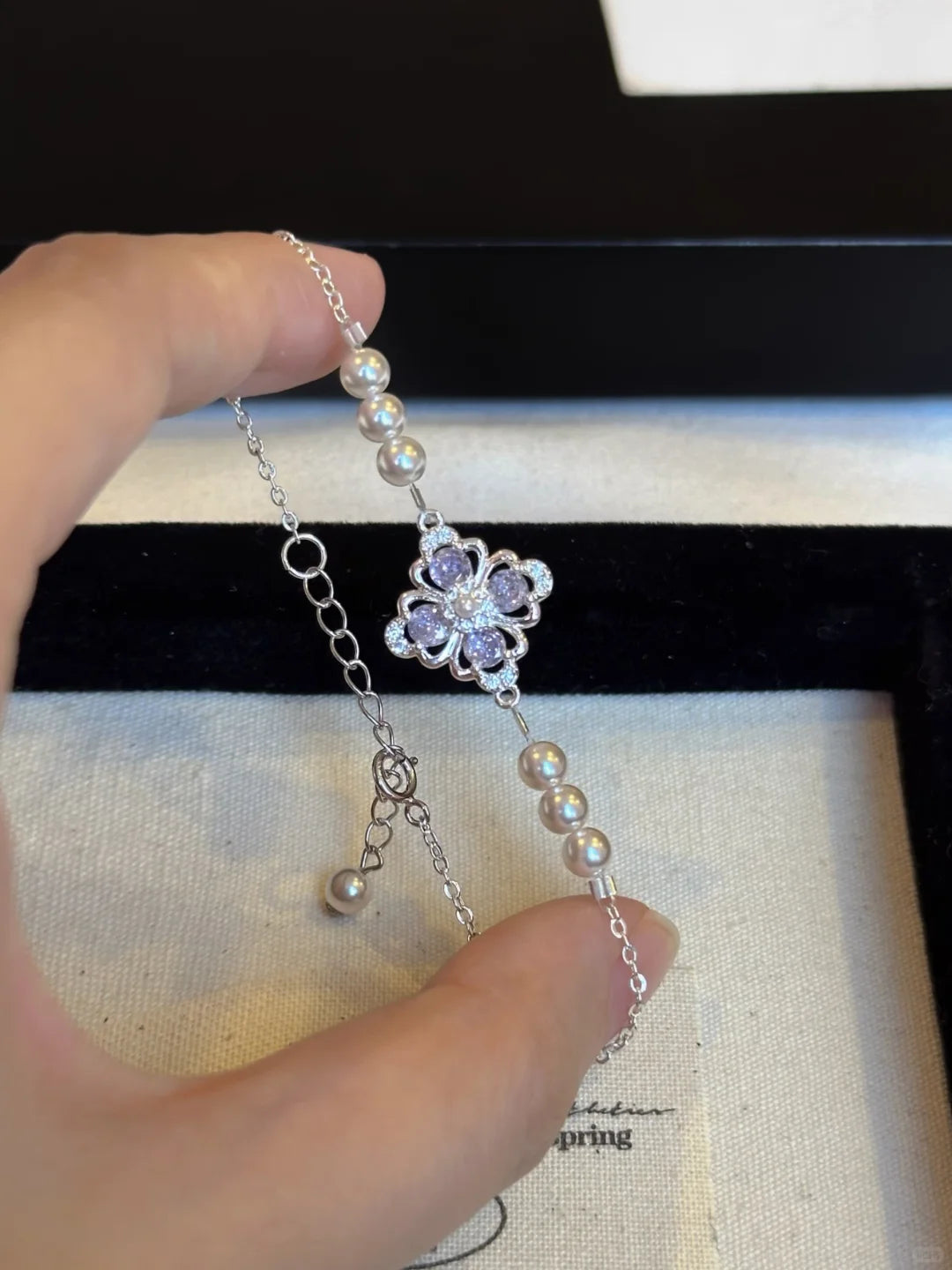 Additional view of floral motif high-lustre freshwater pearl bracelet for bridal styling