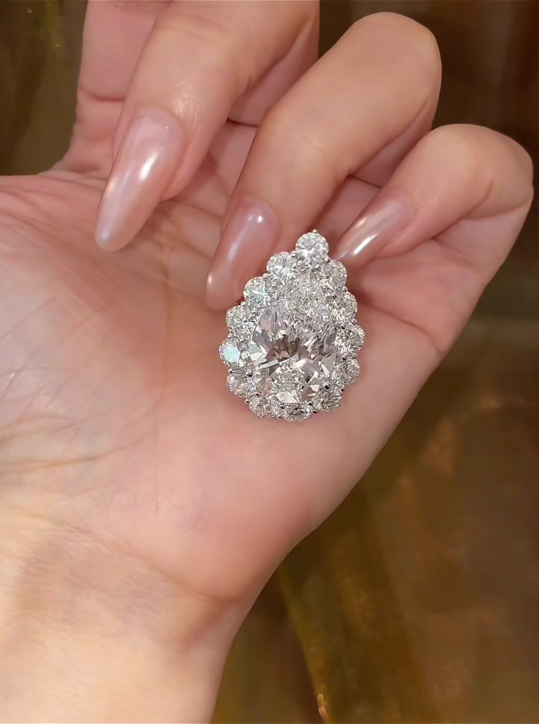 Styled view of lab-grown pink diamond floral cocktail statement ring for gala evenings