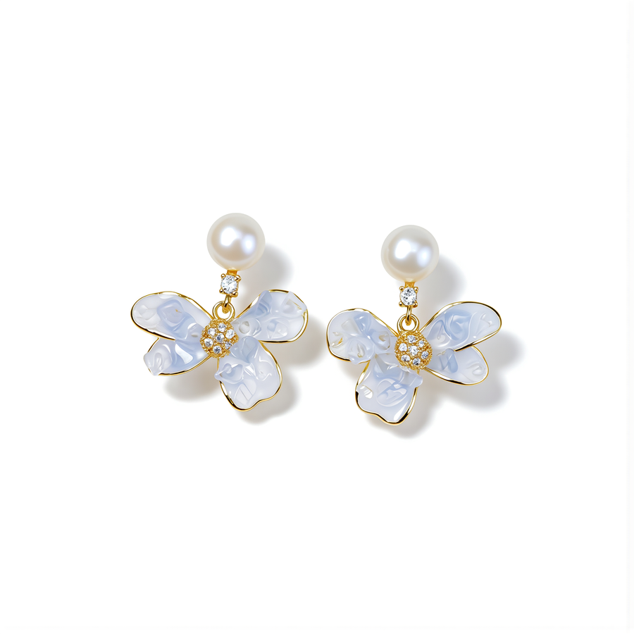 Butterfly Drop Earrings with Natural Freshwater Pearl