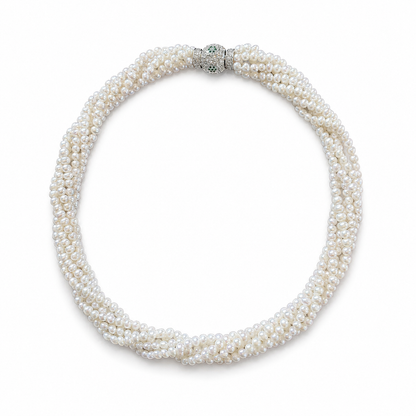 Lumière multi-strand freshwater pearl choker on a white background