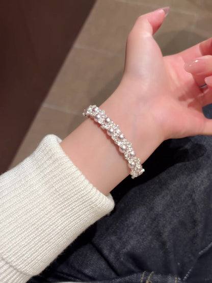 Close-up of natural freshwater pearl bracelet for bridal looks