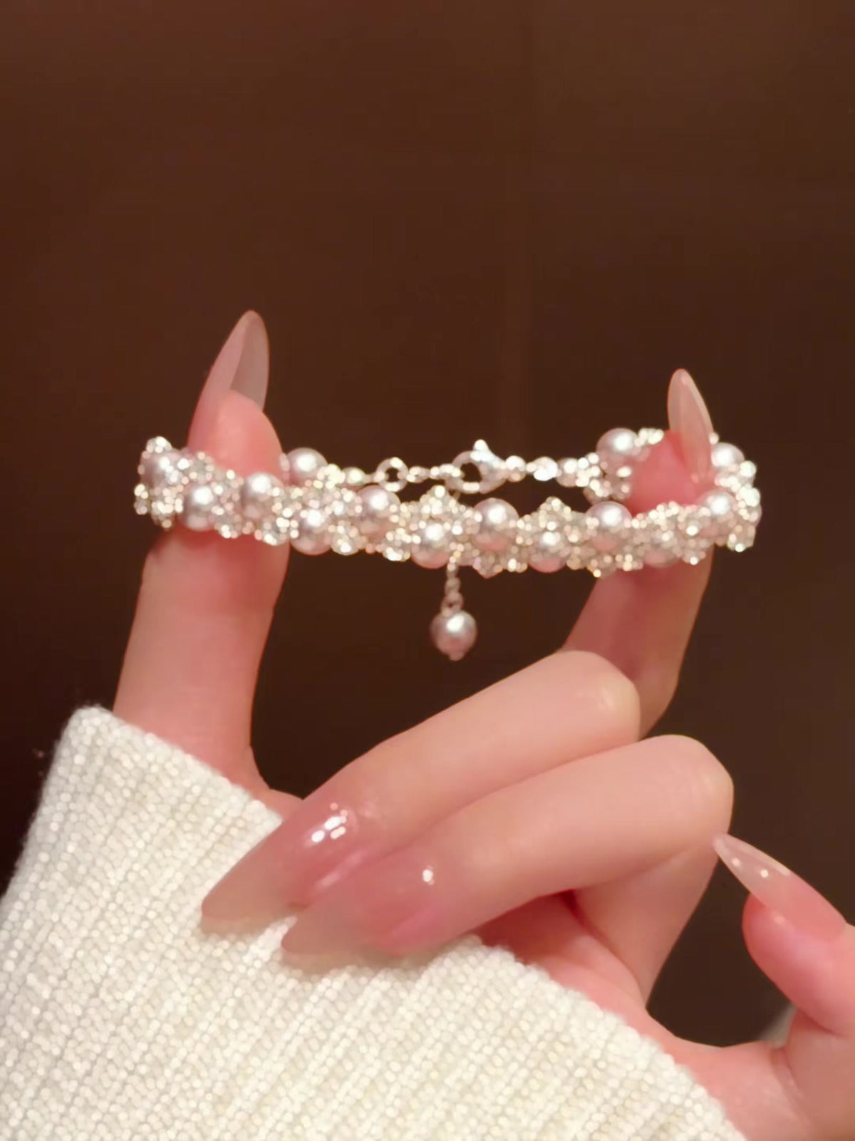 Front view of natural freshwater pearl bracelet for bridal looks