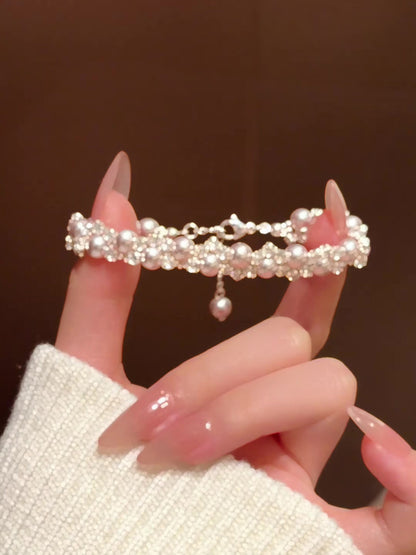 Front view of natural freshwater pearl bracelet for bridal looks
