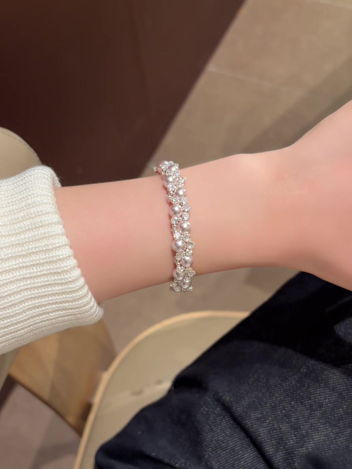 Styled view of natural freshwater pearl bracelet for bridal looks