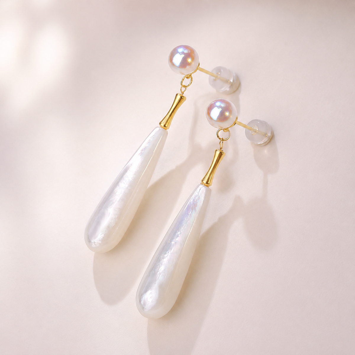 Pair of 8cm baroque Akoya pearl earrings with round pearl studs