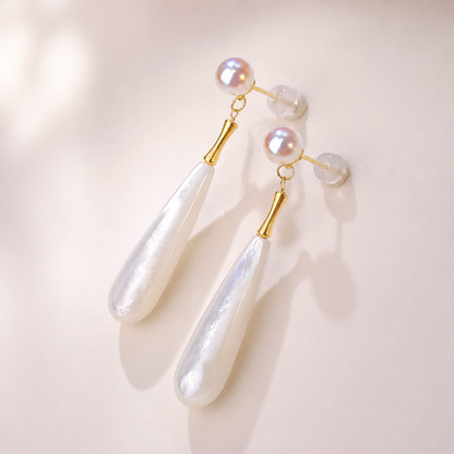 Pair of 8cm baroque Akoya pearl earrings with round pearl studs