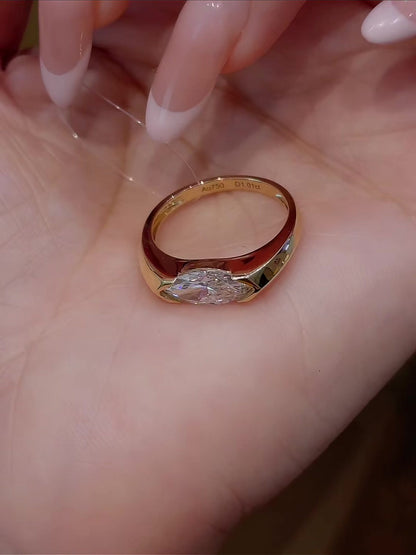 Styled view of lab-grown diamond east west marquise ring for minimal proposals