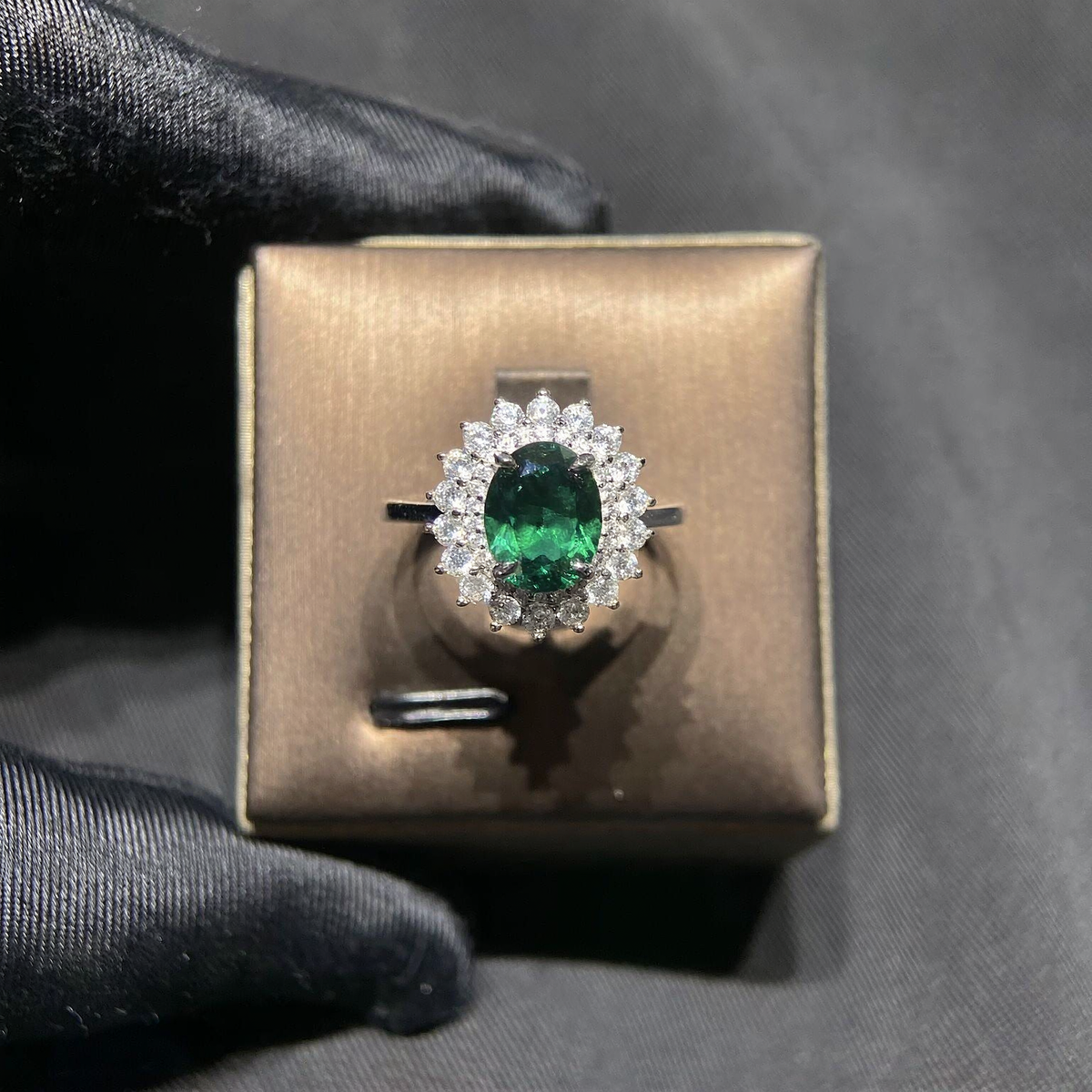 Muzo Green Lab-Grown Emerald Halo Ring