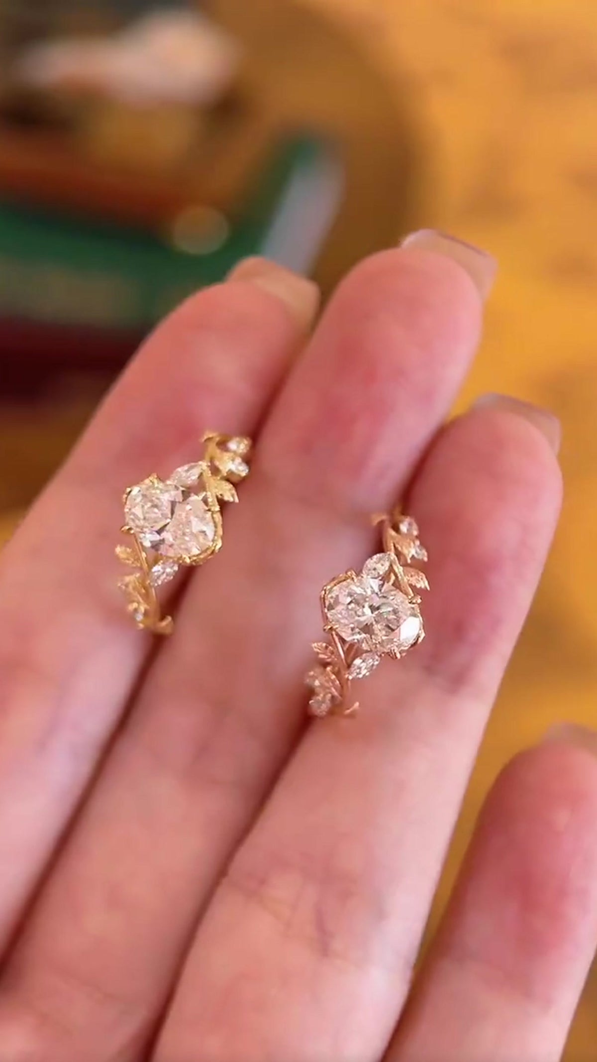 Front view of lab-grown diamond vine engagement ring for nature-inspired proposals