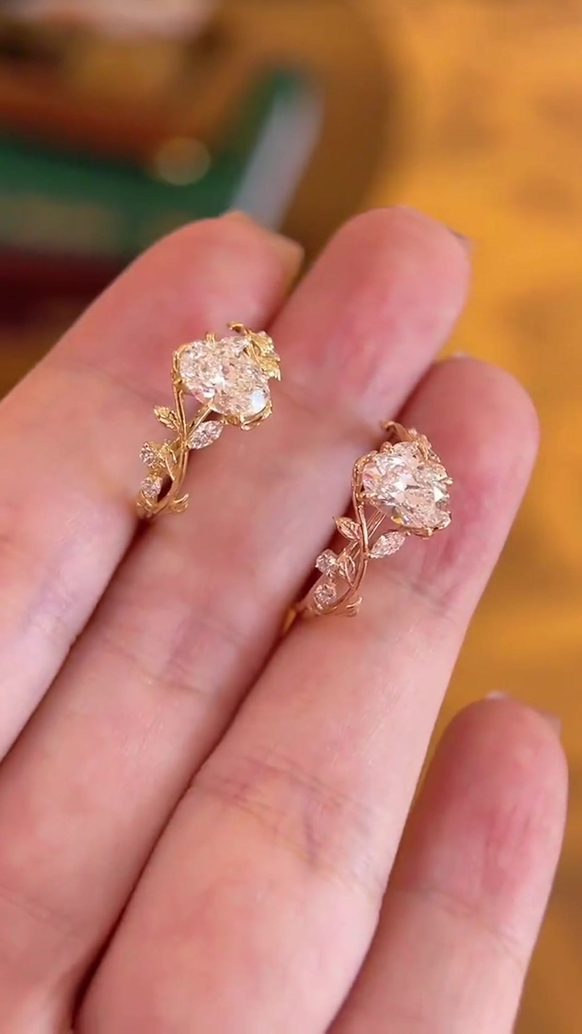 Styled view of lab-grown diamond vine engagement ring for nature-inspired proposals