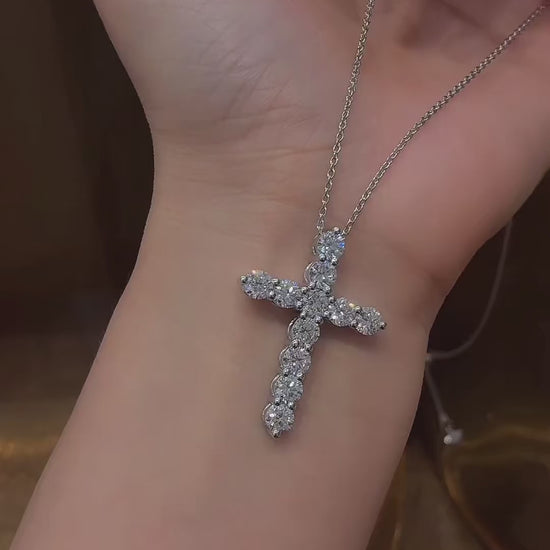 Video of lab-grown diamond cross pendant necklace for baptism gifts