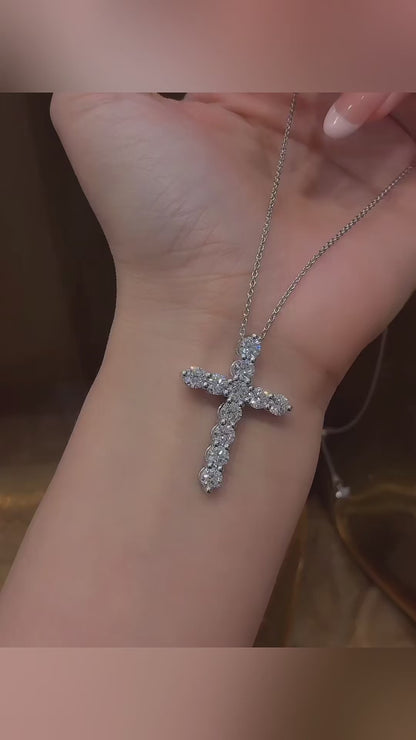 Video of lab-grown diamond cross pendant necklace for baptism gifts
