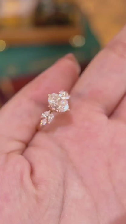 Video of lab-grown diamond floral bridal engagement ring for romantic proposals