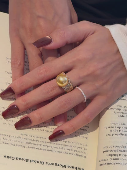 Video view of statement high-lustre freshwater pearl ring styled for anniversary dinners