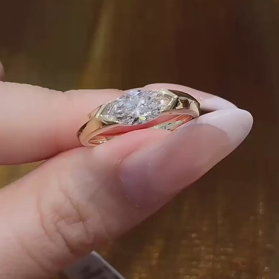Video of lab-grown diamond east west marquise ring for minimal proposals