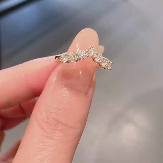 Video of lab-grown diamond chevron stacking ring for wedding bands