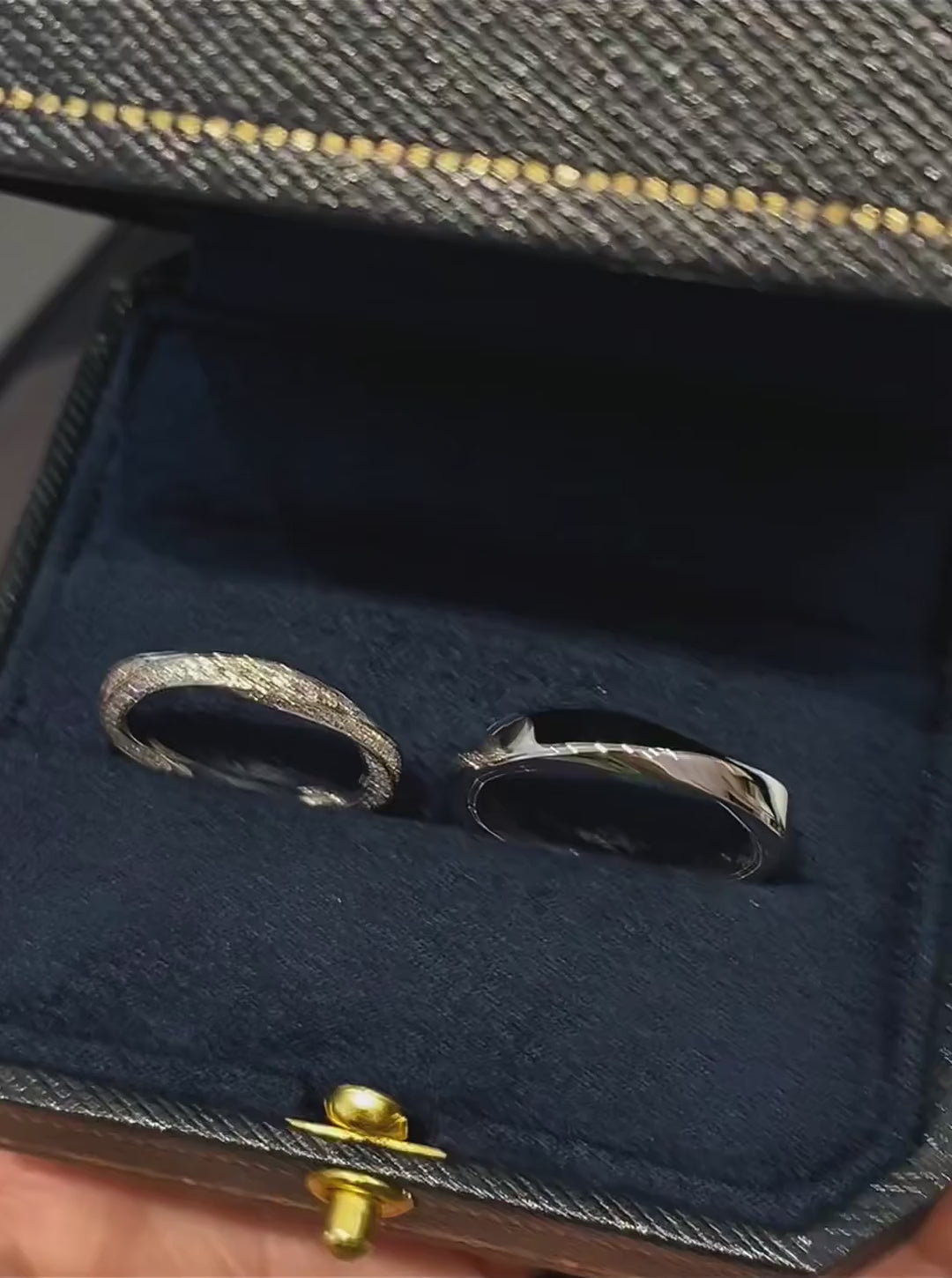Video of lab-grown diamond matching couple wedding ring set for civil weddings