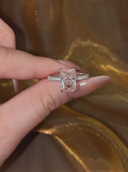 Video of lab-grown pink diamond radiant engagement ring for romantic proposals