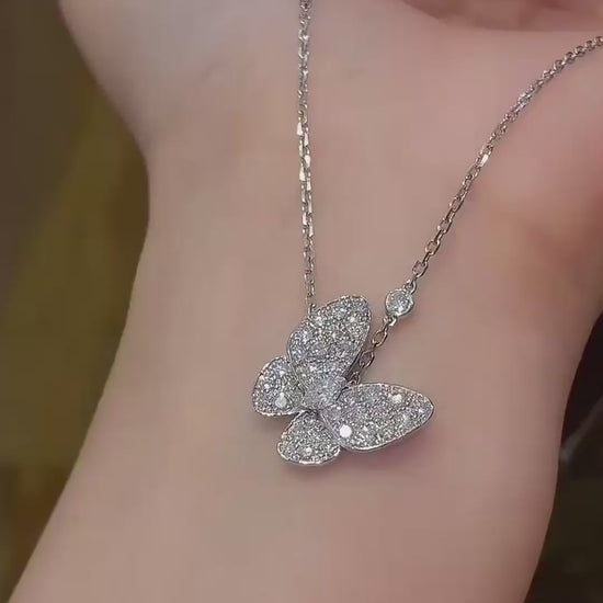 Video of lab-grown diamond butterfly pendant necklace for birthday gifts