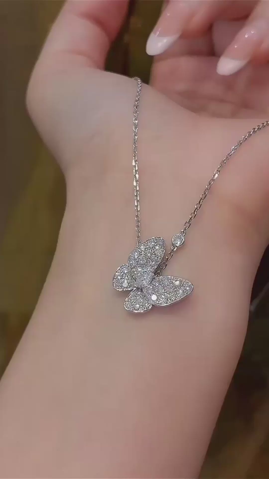 Video of lab-grown diamond butterfly pendant necklace for birthday gifts
