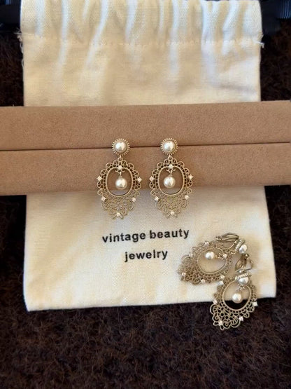 Video view of lace drop high-lustre freshwater pearl earrings styled for wedding guest looks