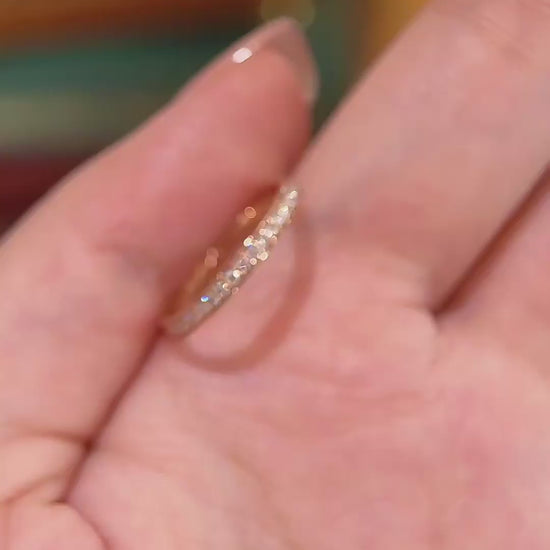 Video of lab-grown diamond rose gold pave wedding band for wedding ring stacks