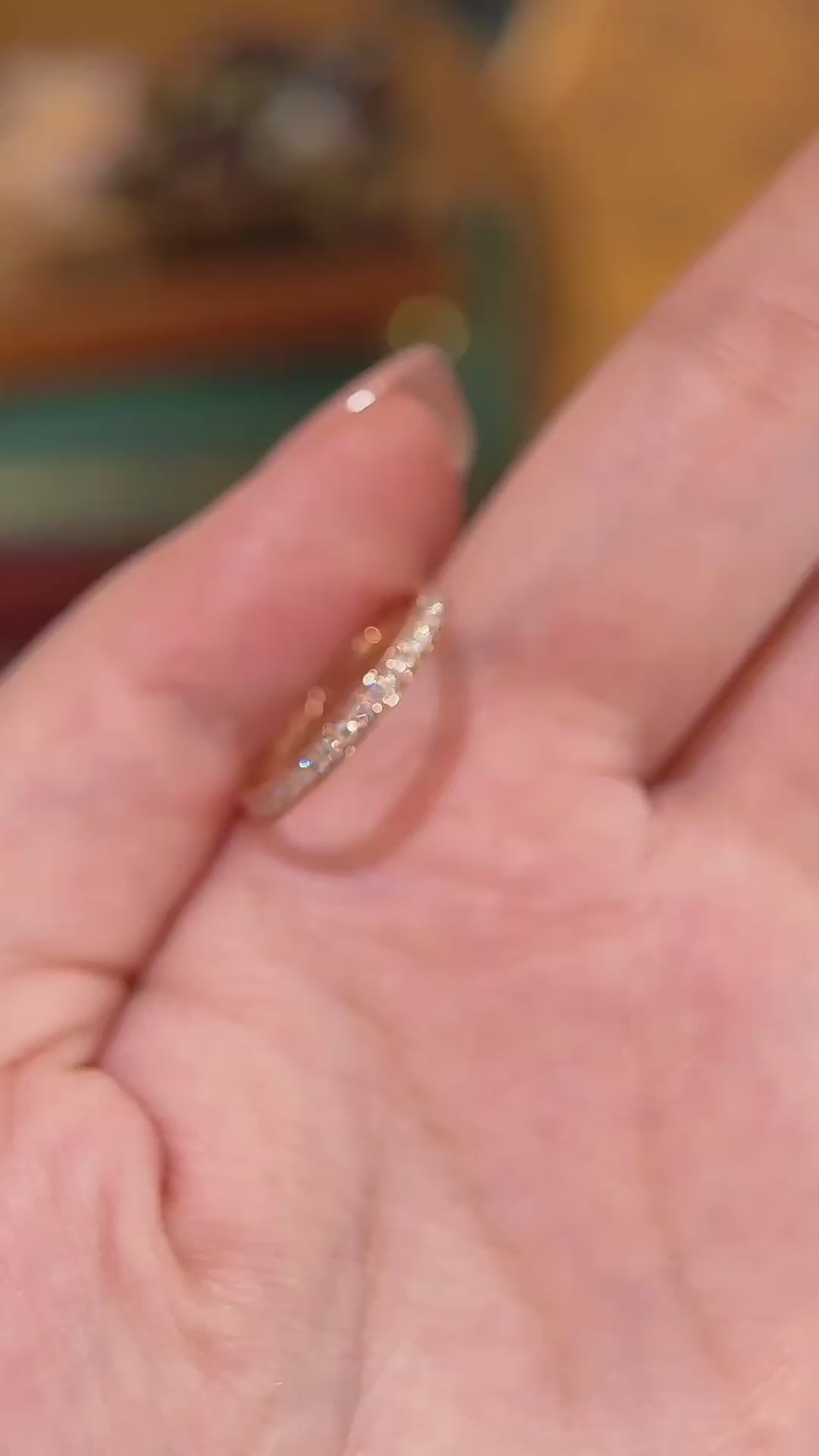 Video of lab-grown diamond rose gold pave wedding band for wedding ring stacks