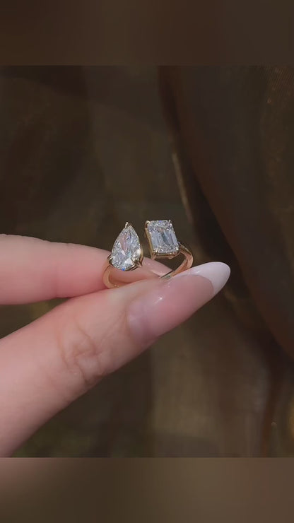 Video of lab-grown diamond toi et moi engagement ring for romantic proposals