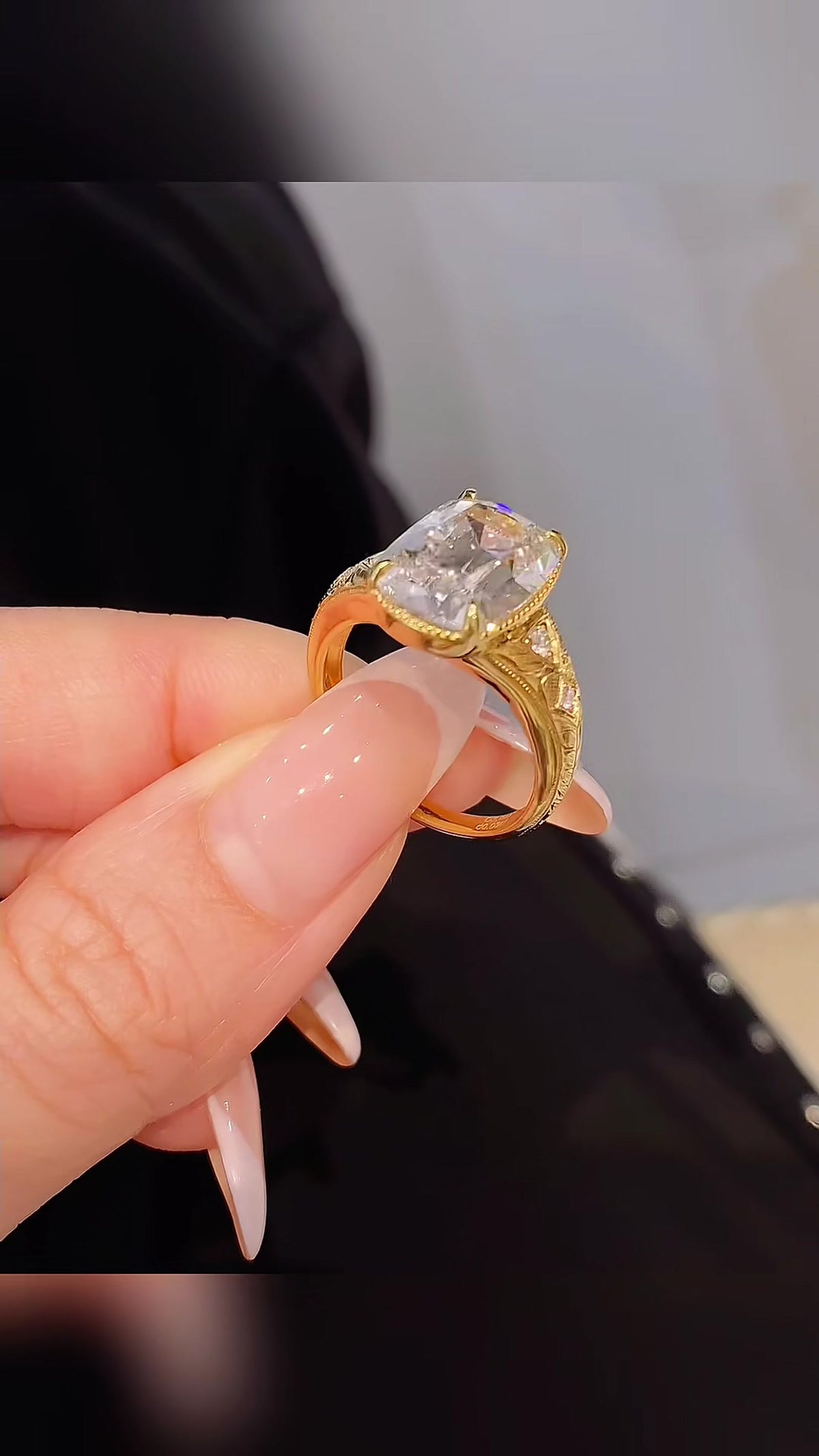 Styled view of lab-grown diamond elongated cushion cocktail ring for luxury proposals