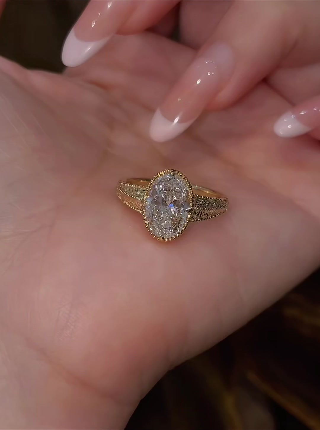 Renaissance Lab-Grown Diamond Engraved Oval Ring