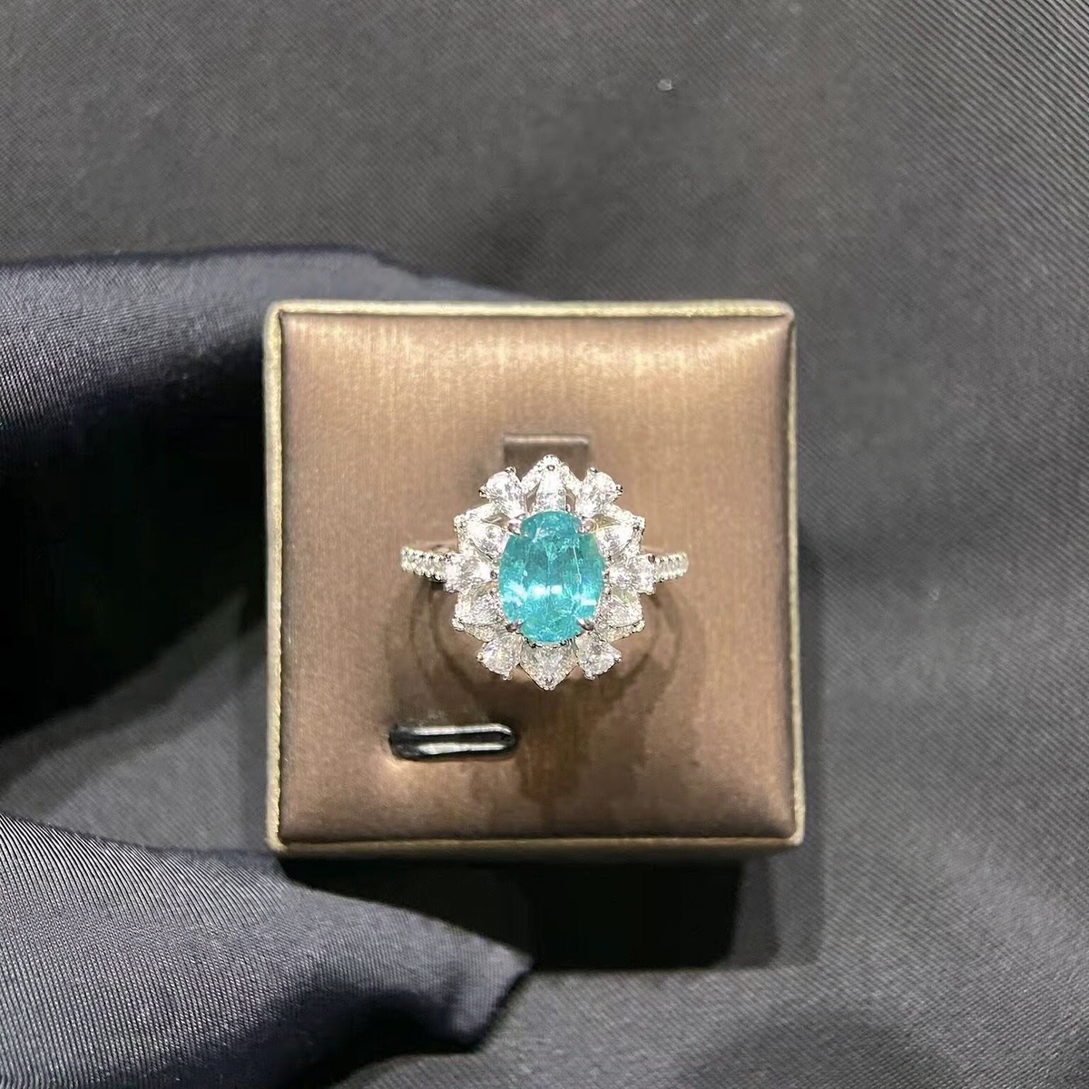 Riviera Lab-Grown Paraiba Mixed-Cut Halo Ring