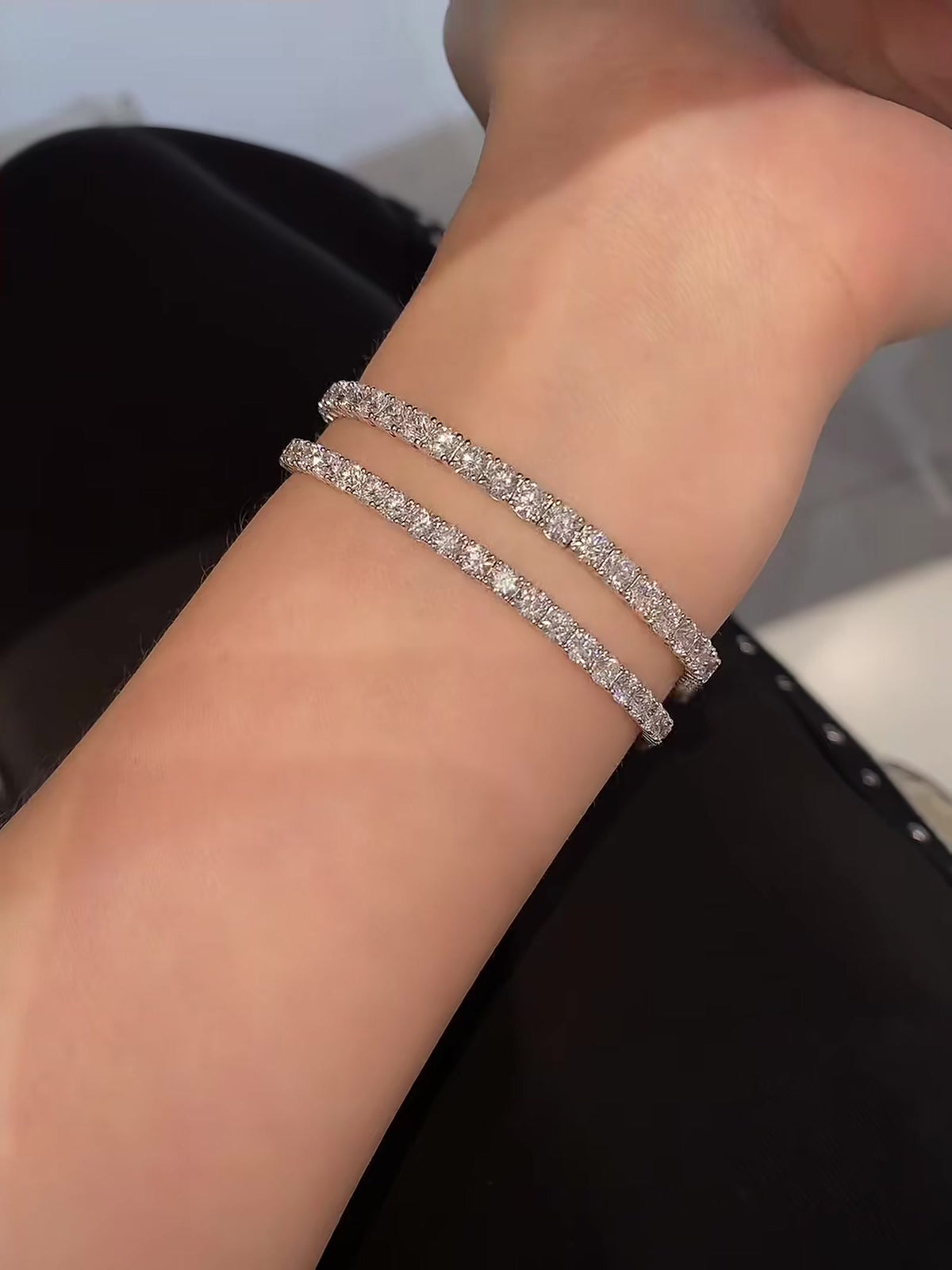 Close-up of lab-grown diamond tennis bracelet for women for wedding jewellery