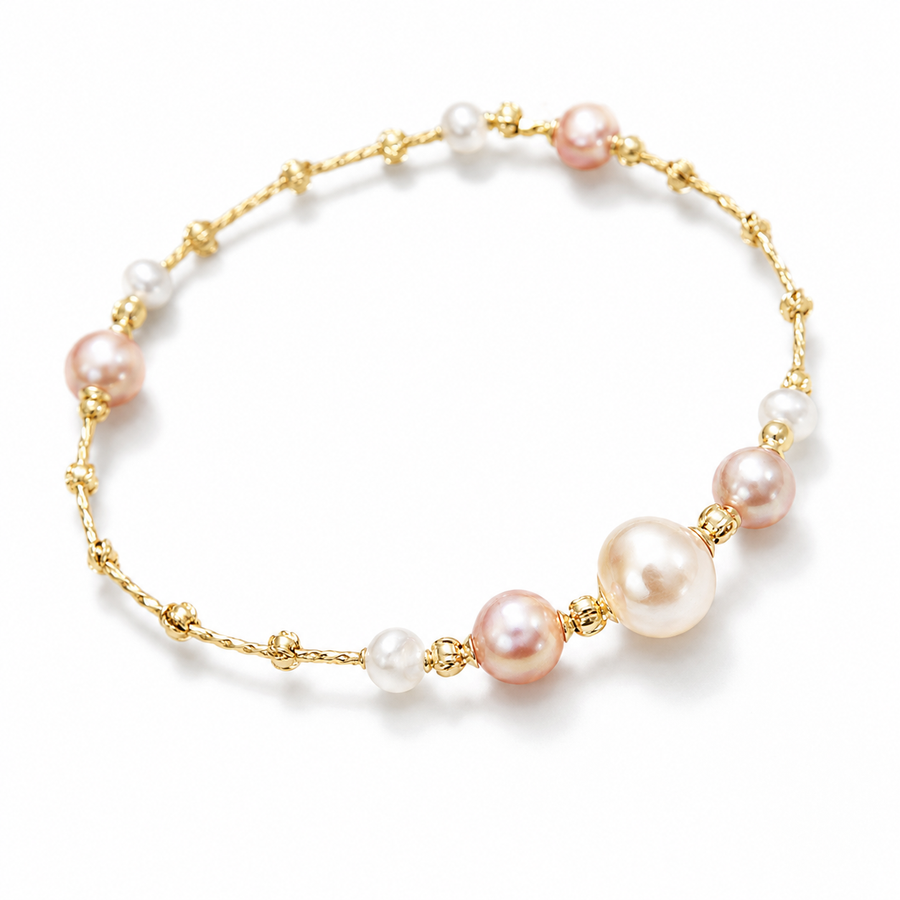 Roselle 10mm Freshwater Pearl Station Bracelet in 14K Gold