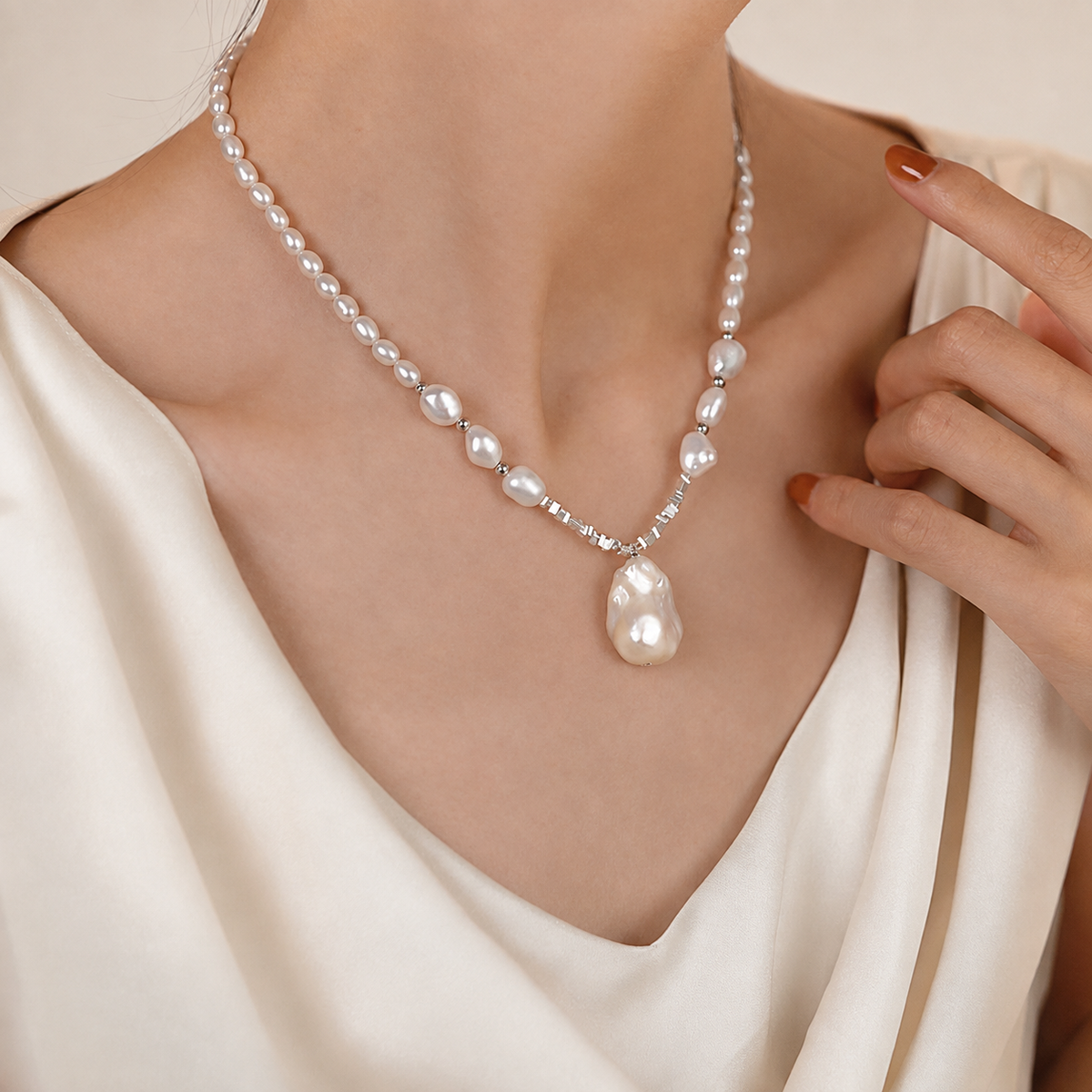 Selene Baroque Freshwater Pearl Pendant Necklace in Sterling Silver