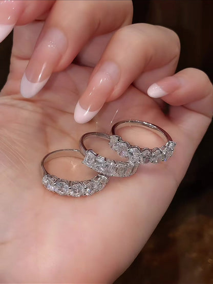 Front view of lab-grown diamond seven stone anniversary band for wedding stacks