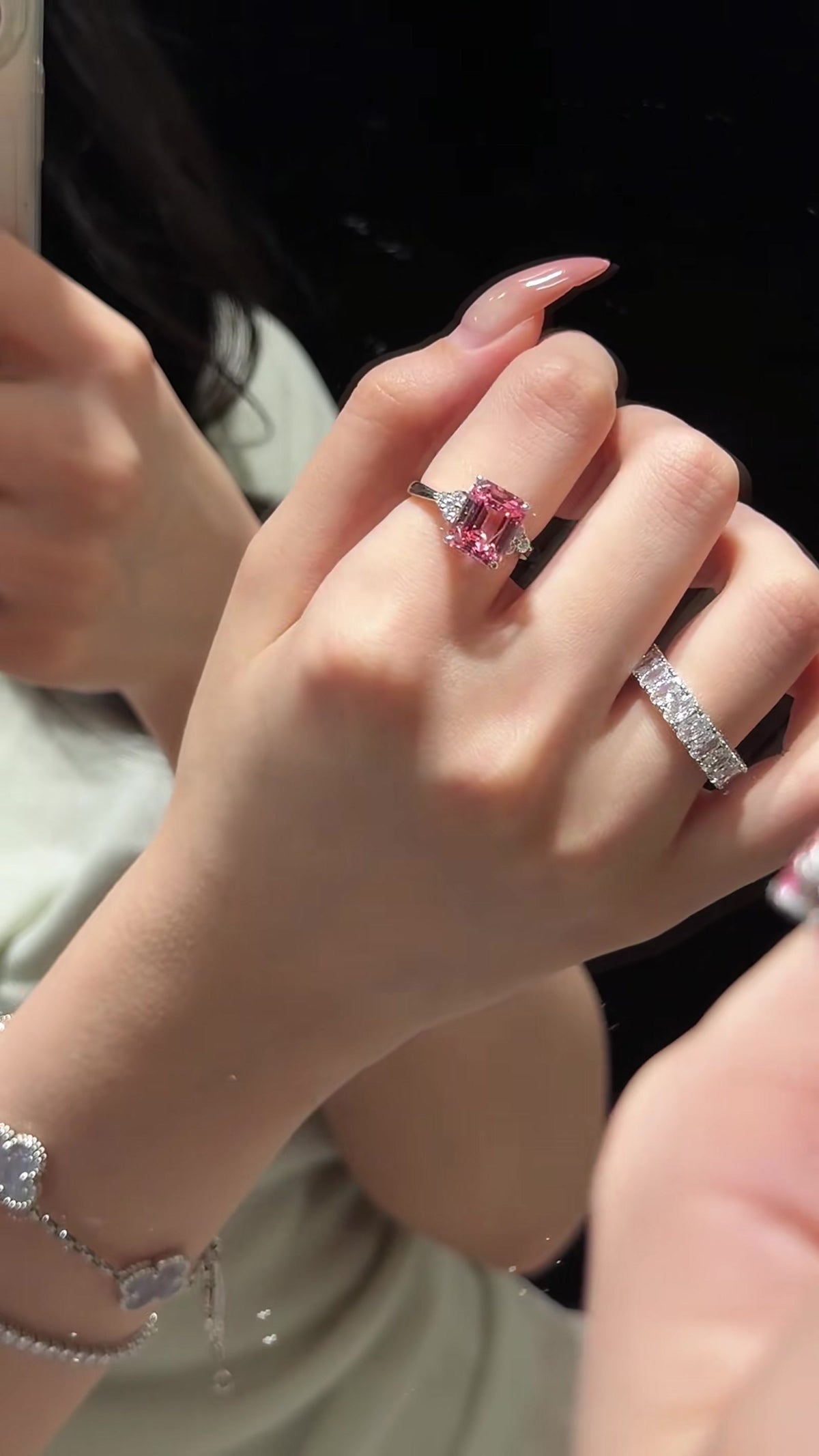 Front view of lab-grown Padparadscha halo engagement ring for romantic proposals