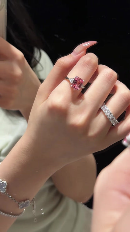 Front view of lab-grown Padparadscha halo engagement ring for romantic proposals