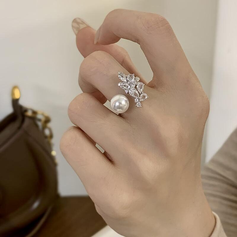 Sylva 10–12mm Akoya Pearl Leaf Open Ring in Sterling Silver