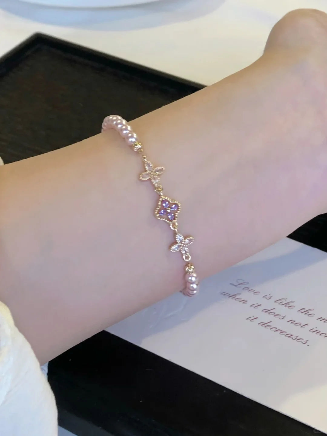 Front view of double-strand high-lustre freshwater pearl bracelet for bridal styling