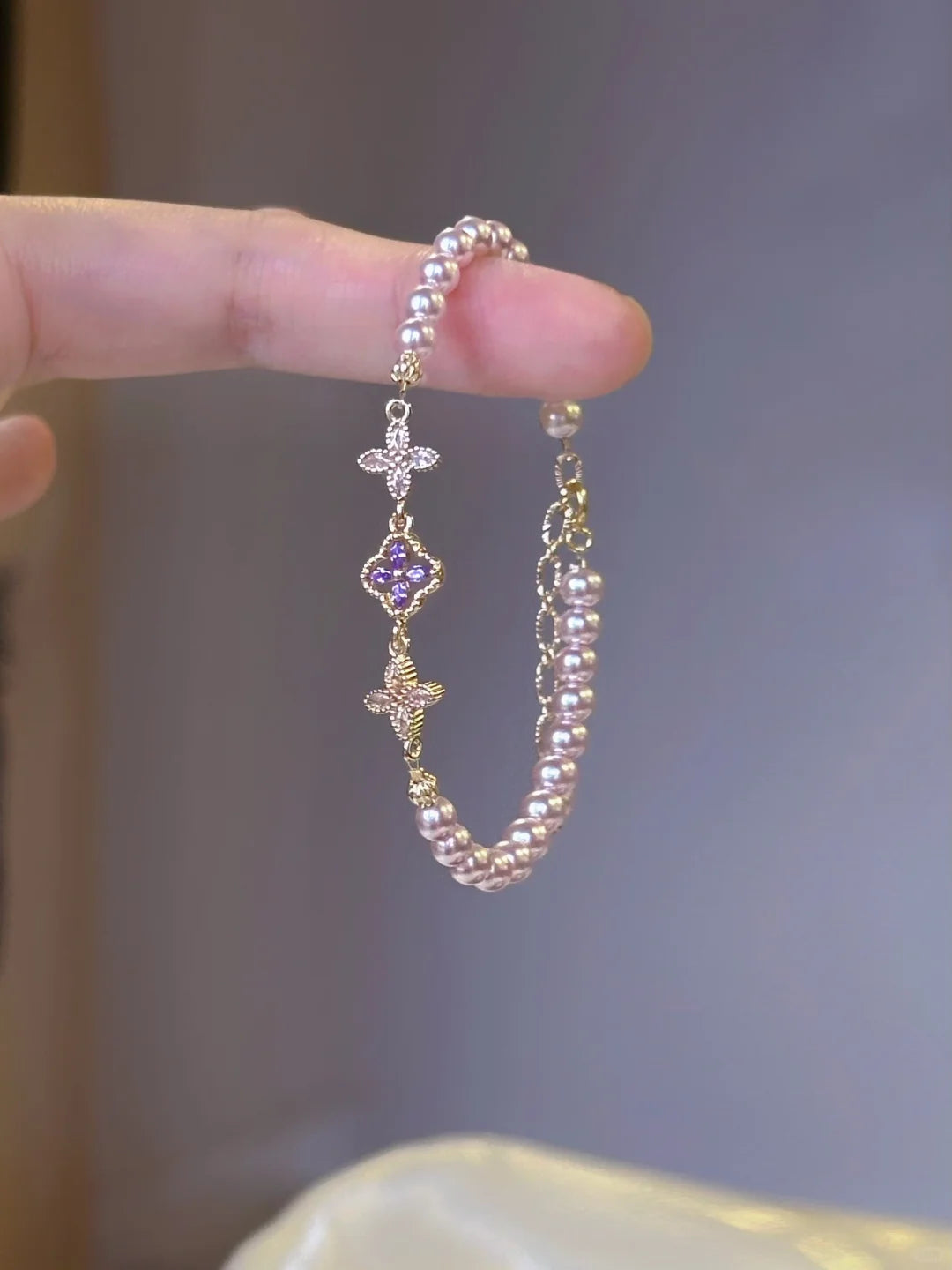 Close-up of double-strand high-lustre freshwater pearl bracelet for bridal styling