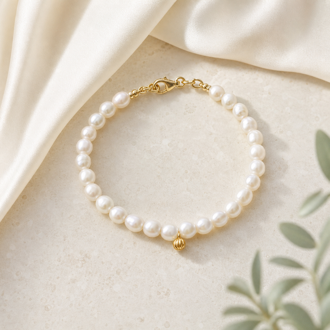 Perlenarmband auf hellem Hintergrund
