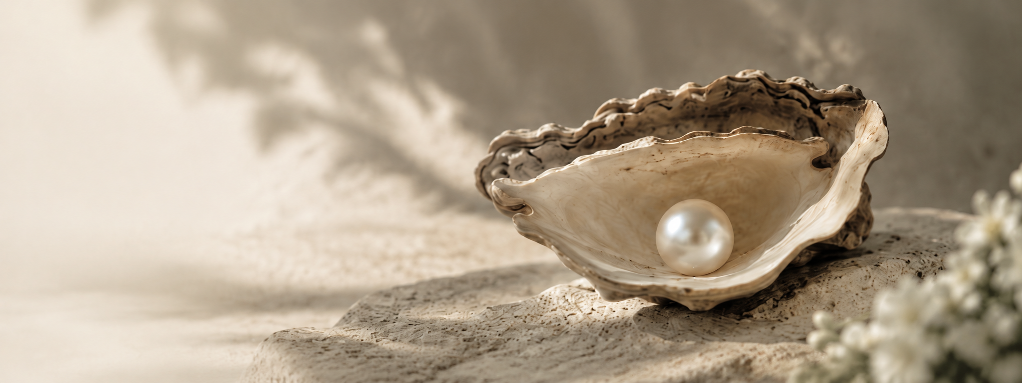 One luminous pearl resting inside a natural oyster shell